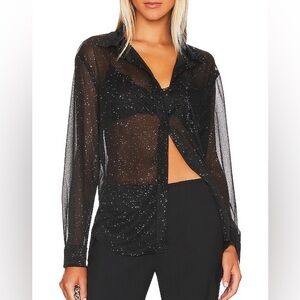 SNDYS x REVOLVE Hera Shirt in Black Sparkle Size 4 Sheer Top Going Out Date. B